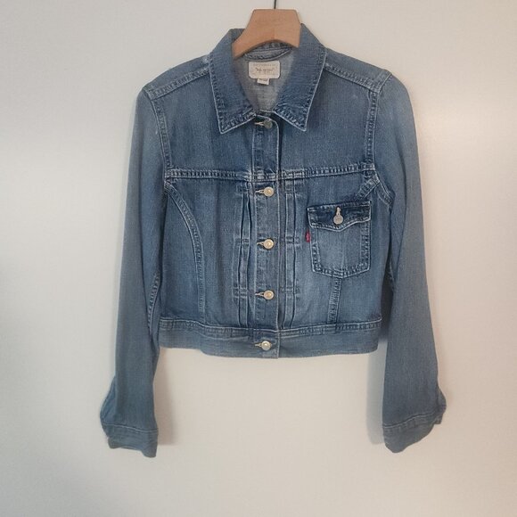 VTG Women’s Levis Denim Jacket Type 1 Cropped Cotton Red Tab Womens Medium - Picture 2 of 16